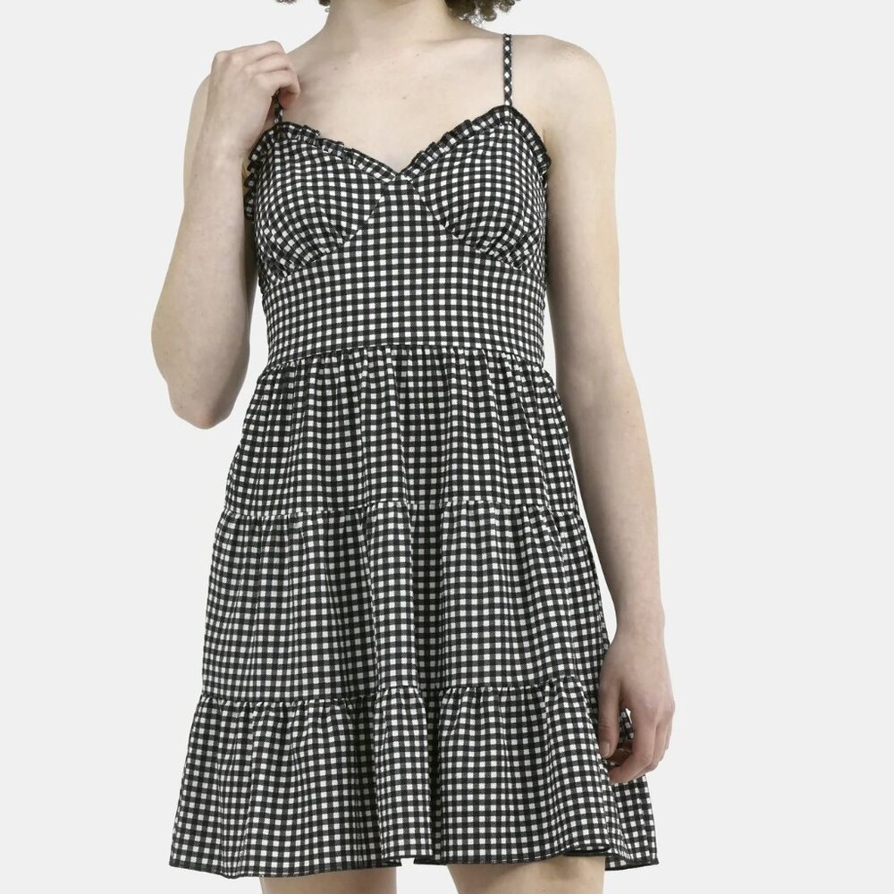 NWT, SZ L, Mini Tiered Sundress, Black & White Gingham
